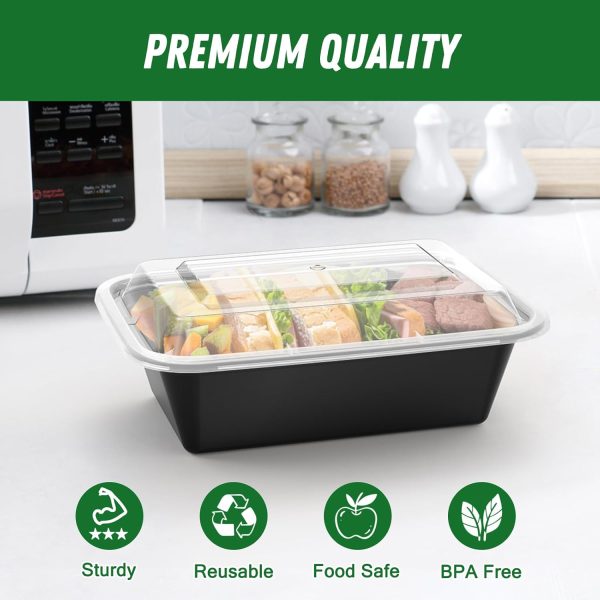 50 Pack (100-Piece) 24 oz Meal Prep Containers Reusable with Lids, Sturdy Leakproof & Food Safe, Microwave, Freezer, Dishwasher Safe Food Prep Containers, To Go Take Out Plastic Food Storage - Image 3
