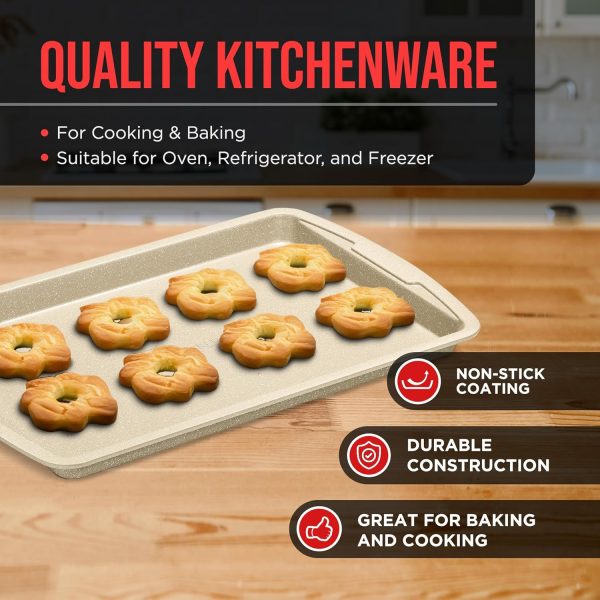 Bakken Swiss Cookie Sheet 3 Piece Set - Non-Stick, Stackable Baking Pans, White marble Deluxe Ceramic Coating – Dishwasher Safe - for Home Baking - Image 3