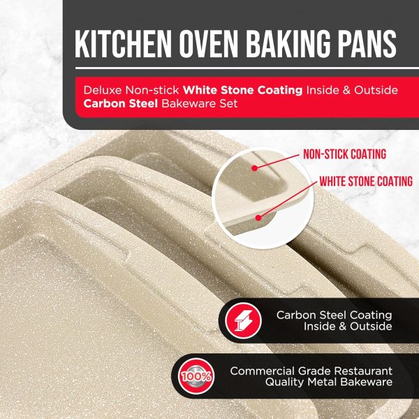 Bakken Swiss Cookie Sheet 3 Piece Set - Non-Stick, Stackable Baking Pans, White marble Deluxe Ceramic Coating – Dishwasher Safe - for Home Baking - Image 4
