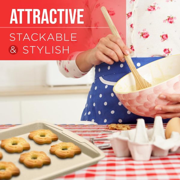 Bakken Swiss Cookie Sheet 3 Piece Set - Non-Stick, Stackable Baking Pans, White marble Deluxe Ceramic Coating – Dishwasher Safe - for Home Baking - Image 5