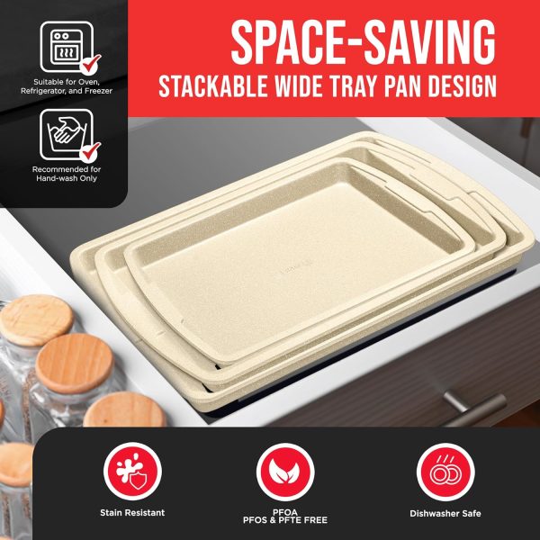 Bakken Swiss Cookie Sheet 3 Piece Set - Non-Stick, Stackable Baking Pans, White marble Deluxe Ceramic Coating – Dishwasher Safe - for Home Baking - Image 6