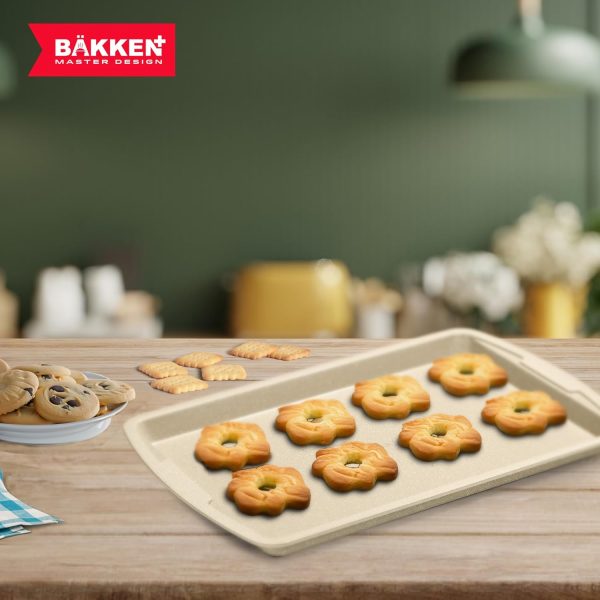 Bakken Swiss Cookie Sheet 3 Piece Set - Non-Stick, Stackable Baking Pans, White marble Deluxe Ceramic Coating – Dishwasher Safe - for Home Baking - Image 8