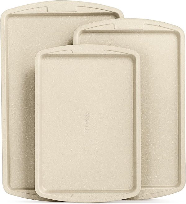 Bakken Swiss Cookie Sheet 3 Piece Set - Non-Stick, Stackable Baking Pans, White marble Deluxe Ceramic Coating – Dishwasher Safe - for Home Baking - Image 9