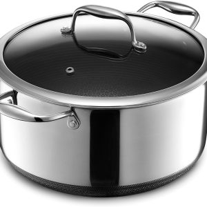 HexClad Hybrid Nonstick 8-Quart Stockpot with Tempered Glass Lid, Dishwasher Safe, Induction Ready, Compatible with All Cooktops