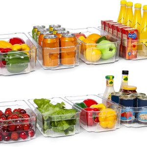 HOOJO Refrigerator Organizer Bins - 8pcs Clear Plastic Bins For Fridge, Freezer, Kitchen Cabinet, Pantry Organization, BPA Free Fridge Organizer, 12.5" Long, Clear