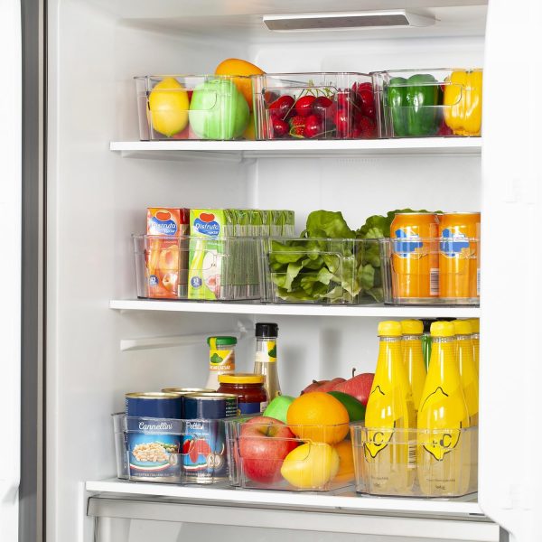 HOOJO Refrigerator Organizer Bins - 8pcs Clear Plastic Bins For Fridge, Freezer, Kitchen Cabinet, Pantry Organization, BPA Free Fridge Organizer, 12.5" Long, Clear - Image 3