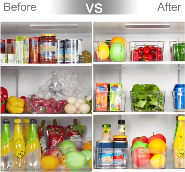 HOOJO Refrigerator Organizer Bins - 8pcs Clear Plastic Bins For Fridge, Freezer, Kitchen Cabinet, Pantry Organization, BPA Free Fridge Organizer, 12.5" Long, Clear - Image 4