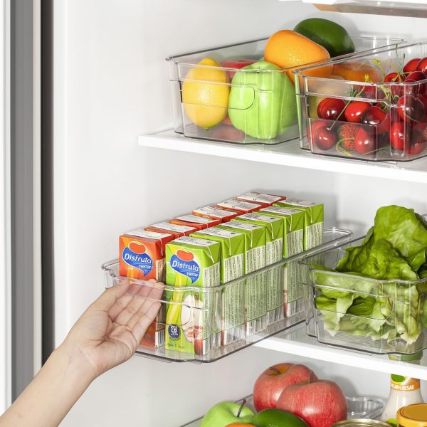 HOOJO Refrigerator Organizer Bins - 8pcs Clear Plastic Bins For Fridge, Freezer, Kitchen Cabinet, Pantry Organization, BPA Free Fridge Organizer, 12.5" Long, Clear - Image 5